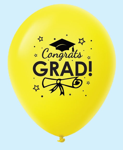 11" Congrats Grad Latex Balloons (25 Count) Yellow