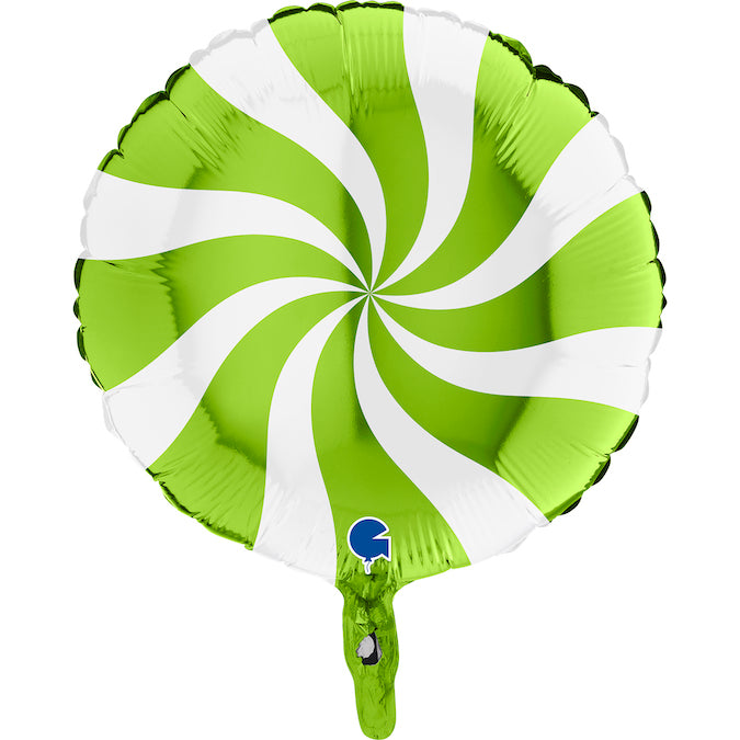 18" Candy Swirly White-Lime Green Foil Balloon