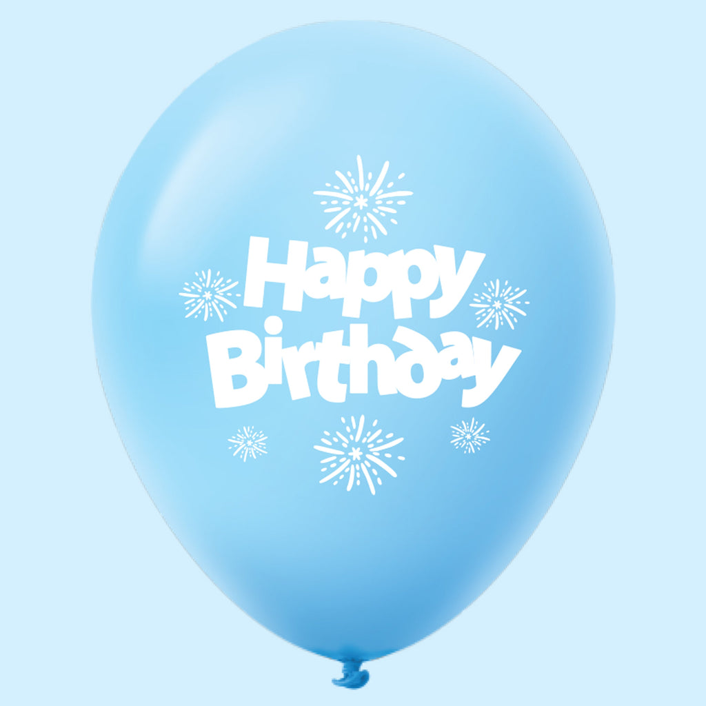 11" Happy Birthday Streamers Latex Balloons Pale Blue (25 Per Bag)