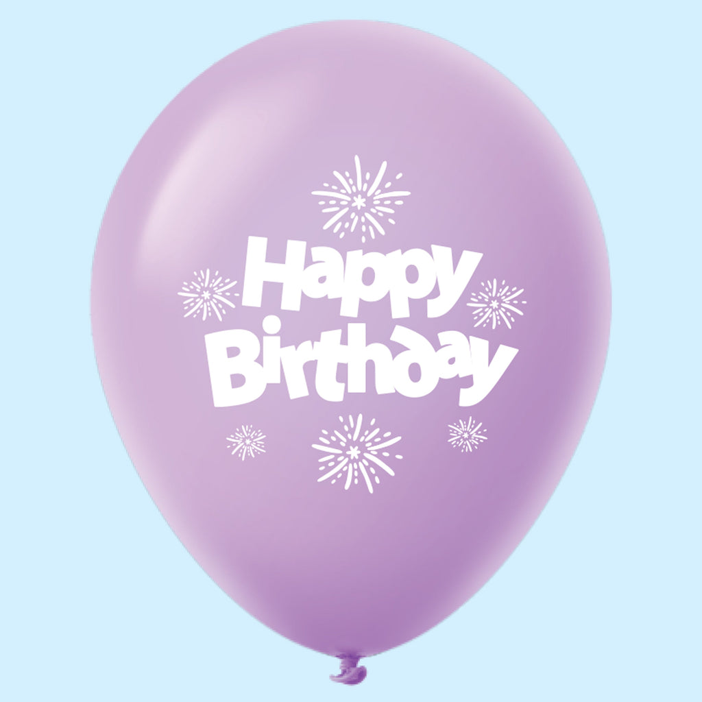 11" Happy Birthday Streamers Latex Balloons Lavender (25 Per Bag)