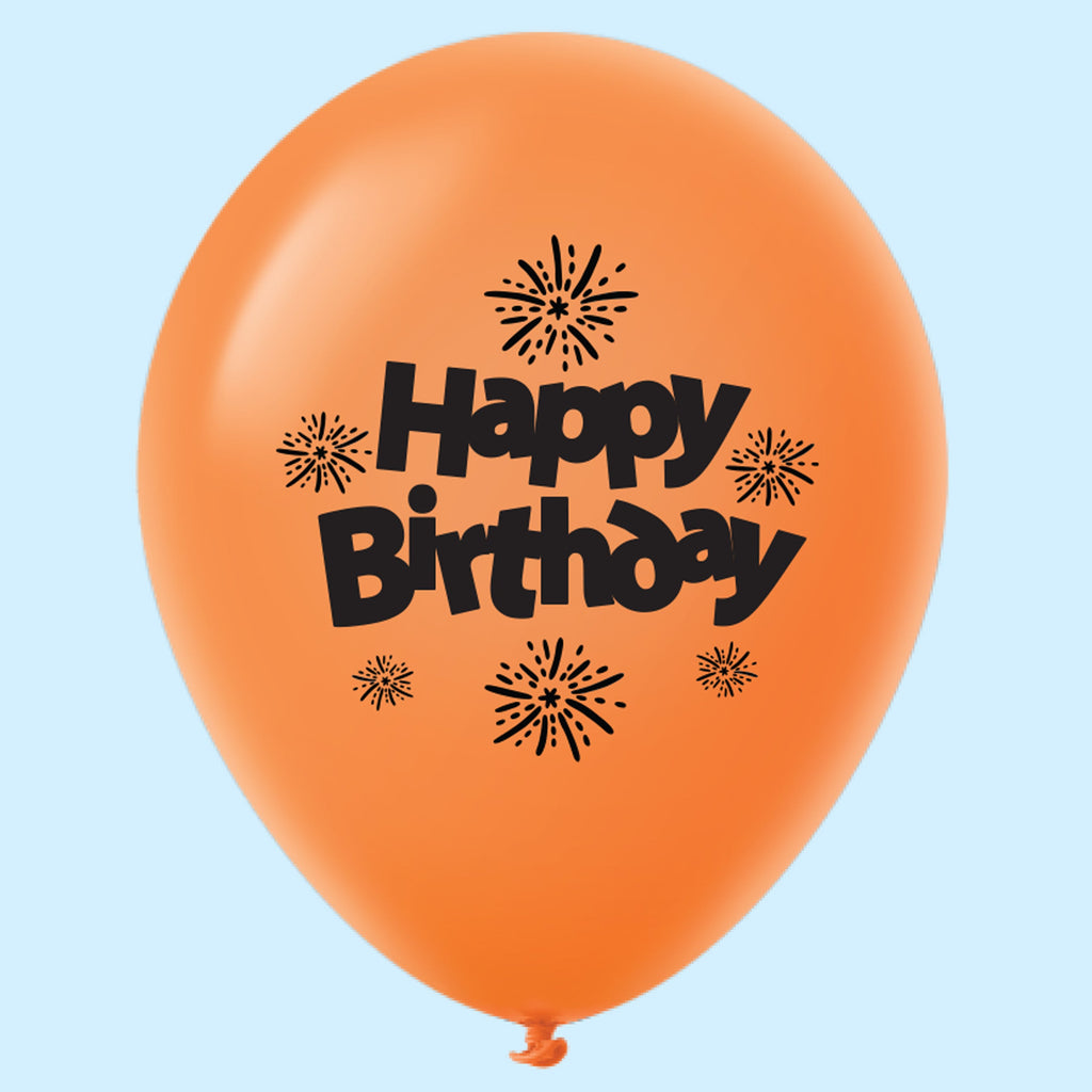 11" Happy Birthday Streamers Latex Balloons Orange (25 Per Bag)