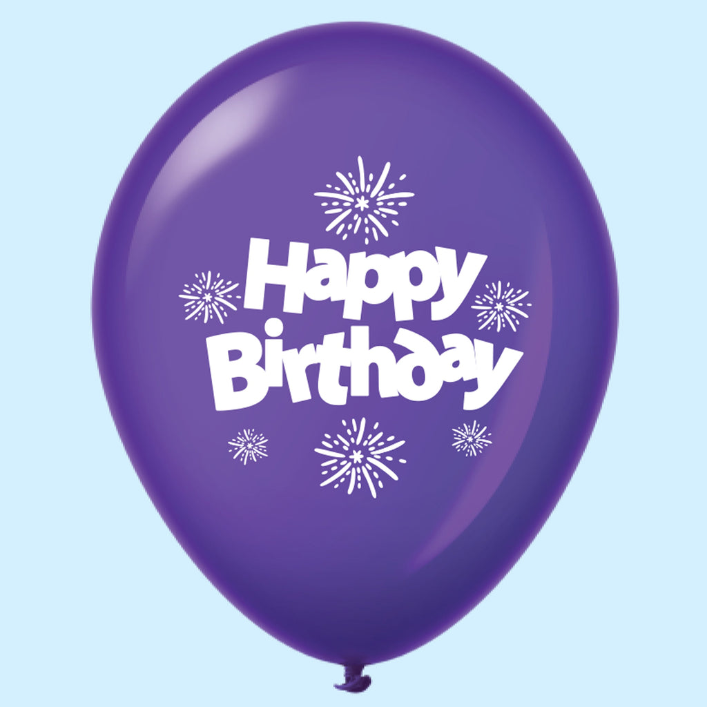 11" Happy Birthday Streamers Latex Balloons Purple (25 Per Bag)