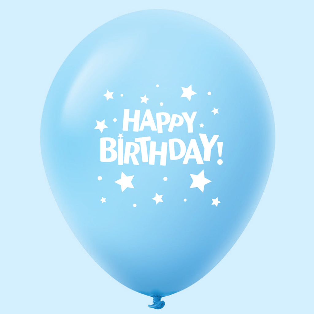 11" Happy Birthday Stars Latex Balloons Pale Blue (25 Per Bag)