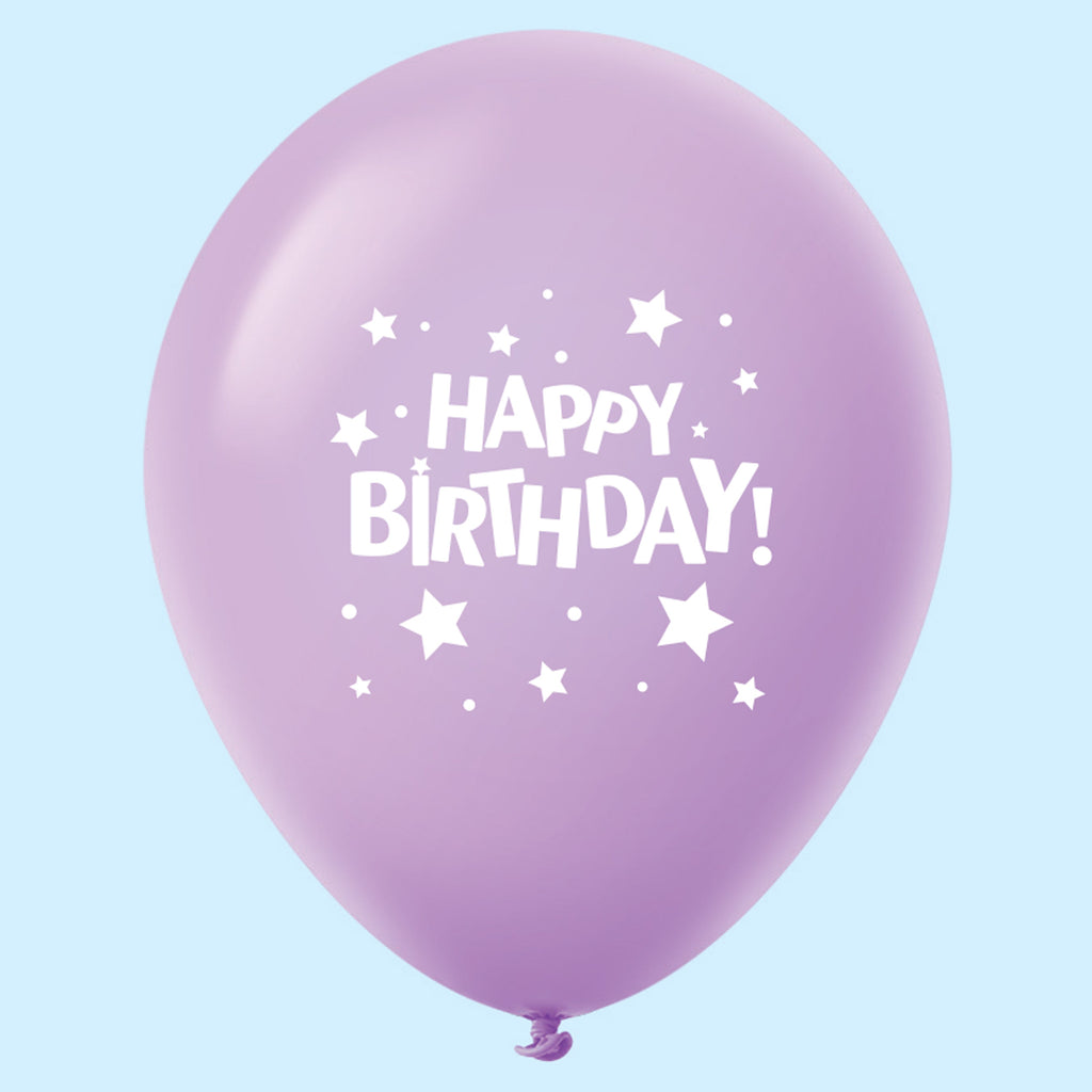 11" Happy Birthday Stars Latex Balloons Lavender (25 Per Bag)