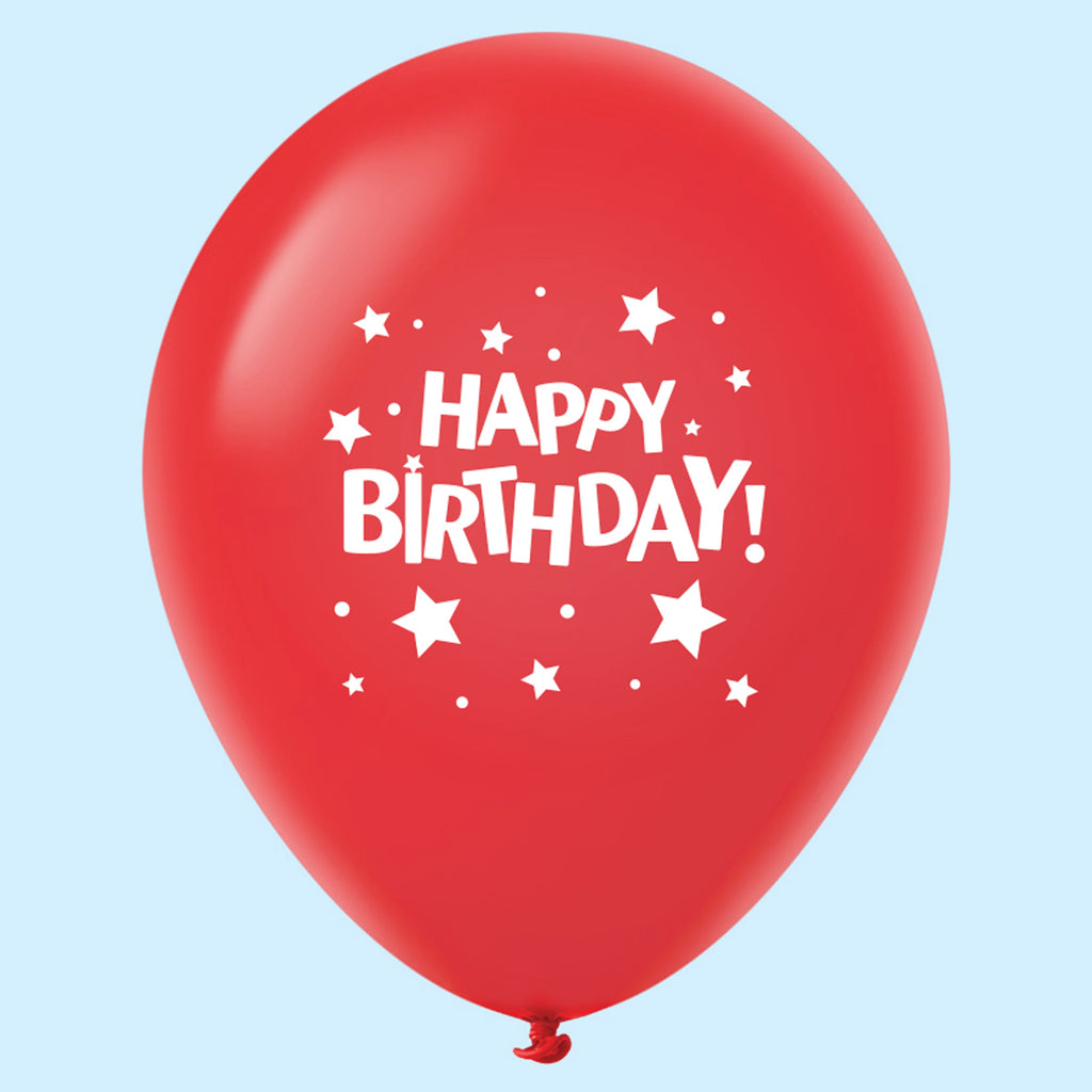 11" Happy Birthday Stars Latex Balloons Red (25 Per Bag)