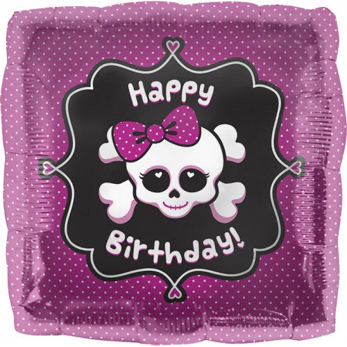 18" Happy Birthday Girly Skull Foil Balloon