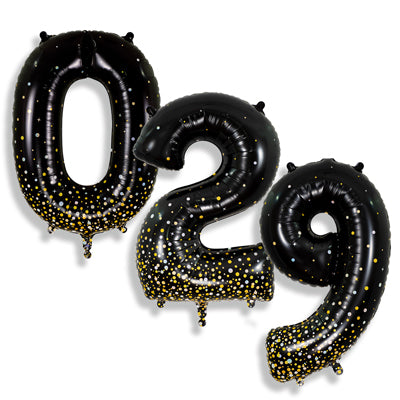 34" Oaktree Brand Fizz Holographic Black Numbers Balloons