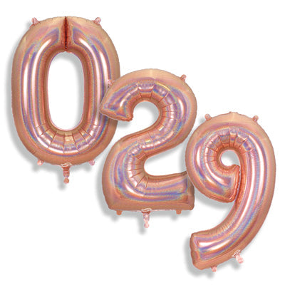 34" Oaktree Brand Holographic Rose Gold Numbers Balloons
