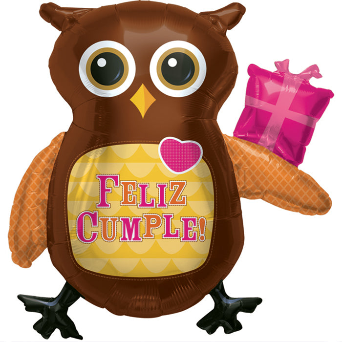 36" Foil Balloon Feliz Cumpleanos Owl (Spanish)