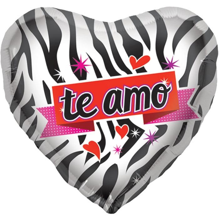 18" Foil Balloon Te Amo Zebra (Spanish)