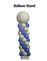 The BB-Custom Balloon Stand features alternating blue and white balloons in a spiral pattern topped with a large round balloon—an eye-catching party decoration. The product name "Balloon Stand" appears above the display.