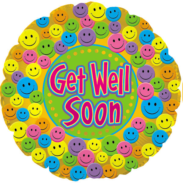 18" Get Well Soon Smiley Faces Foil Balloon