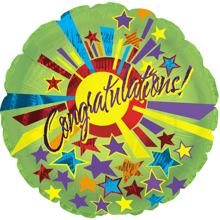 18" Congratulations Green Star Burst Foil Balloon