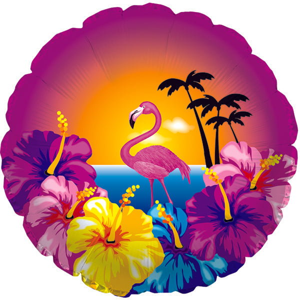 17" Hibiscus And Flamingo Foil Balloon