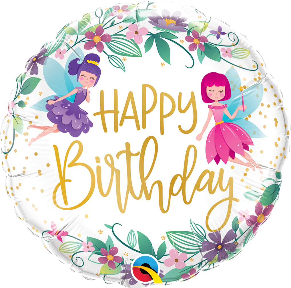 18" Round Birthday Wild Flower Fairies Foil Balloon