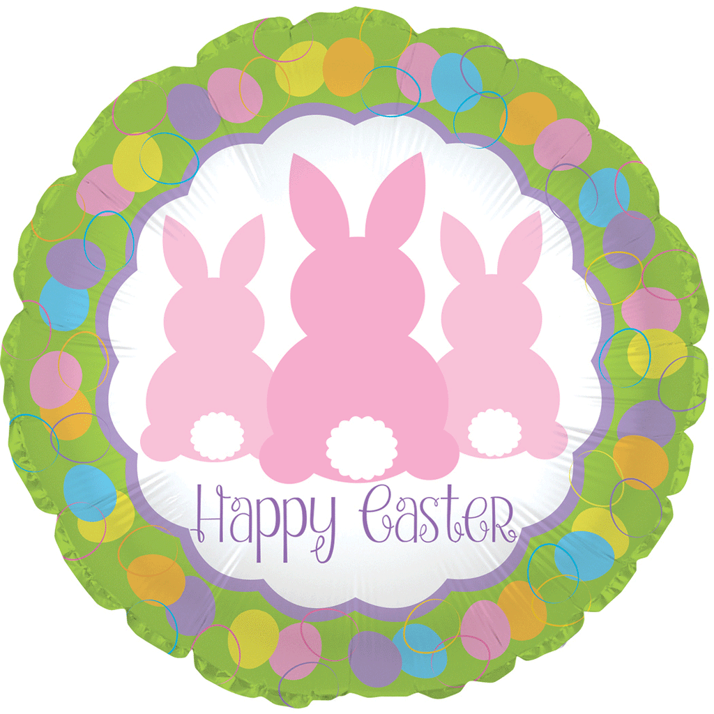 9" Airfill Only Happy Easter 3 Bunny Backs Balloon