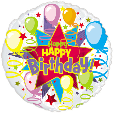 9" Airfill Only Happy Birthday Starburst Balloons