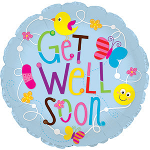 24" Get Well Birds and Butterflies Foil Balloon
