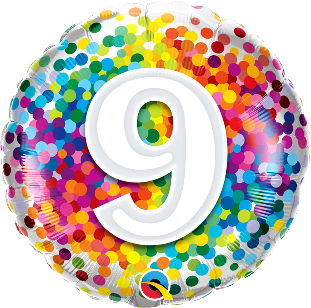 18" Number 9 Rainbow Confetti Foil Balloon