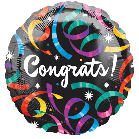 18" Congrats Streamers Black Balloon