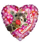 21" Wanna Neck Smoocher Giraffe Heart Mylar Balloon