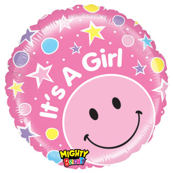 21" It's a Girl! Stars Pink Smiley Balloon