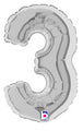7" Airfill Only (requires heat sealing) Megaloon Jr. Number Balloon 3 Silver