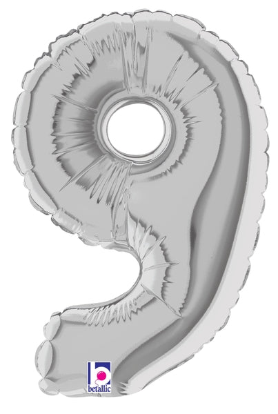 7" Airfill Only (requires heat sealing) Megaloon Jr. Number Balloon 9 Silver