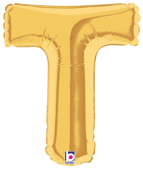 7" Airfill Only (requires heat sealing) Megaloon Jr. Letter Balloons T Gold
