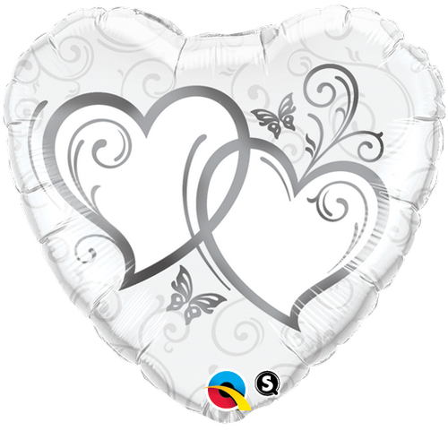 18 Inches Heart Entwined Hearts Silver Balloon Made by Qualatex