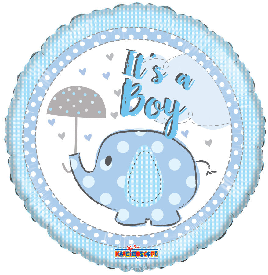 18" It's A Boy Elephant With Umbrella Round Foil Balloon