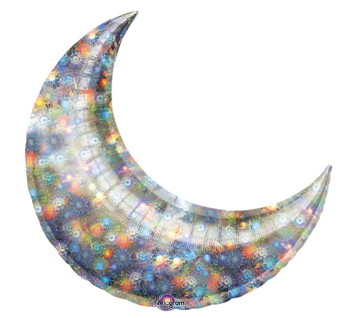 35" Holo Fireworks Crescent Moon Balloon