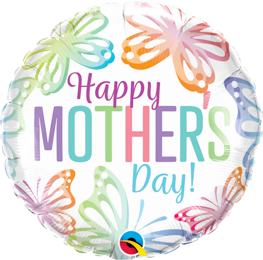 18" Round Mother's Day Pastel Butterflies Foil Balloon