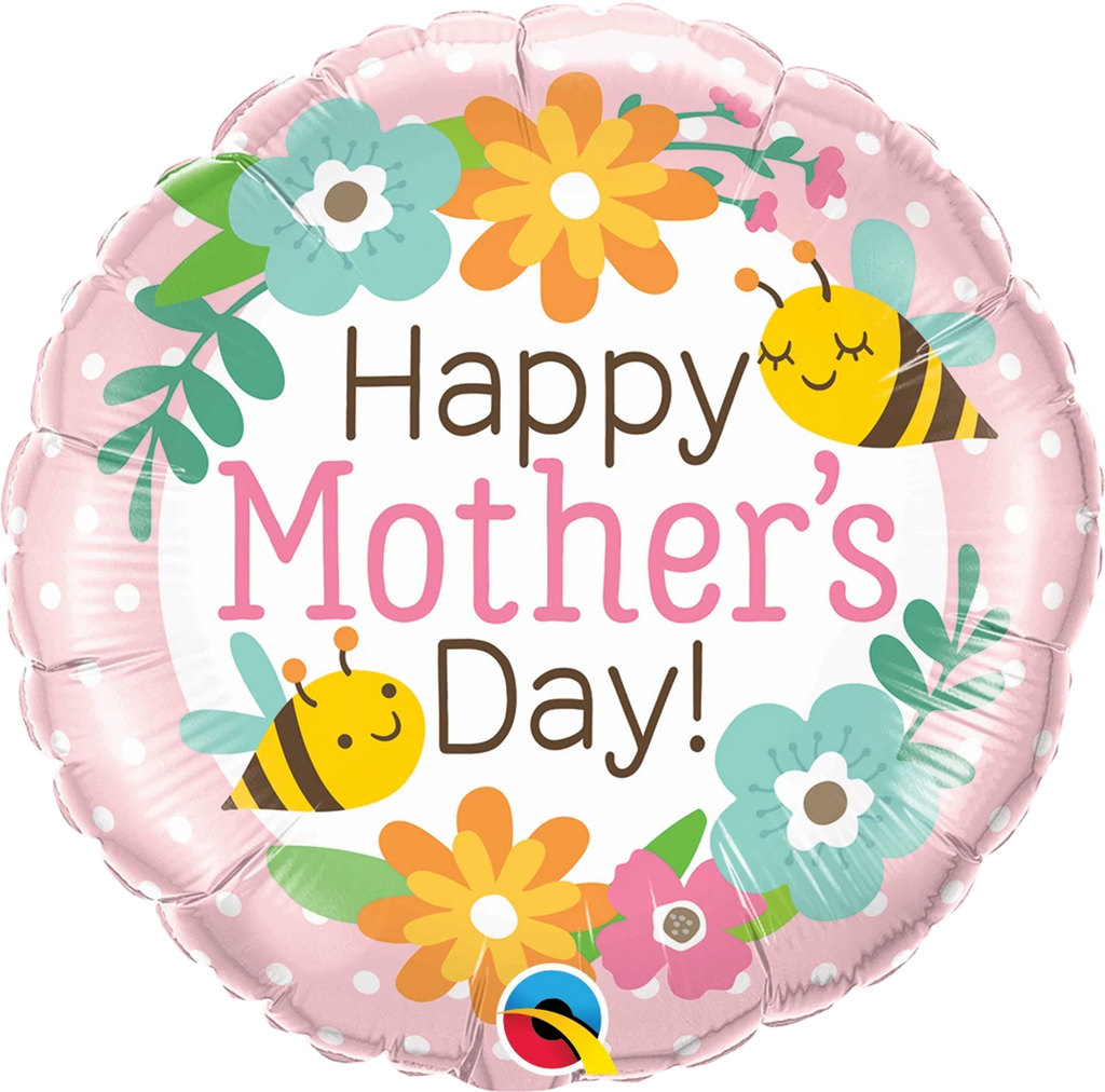 18" Round Mother's Day Bees & Flowers Foil Balloon