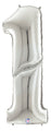 64" Foil Shaped Gigaloon Balloon Packaged Number 1 Silver