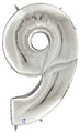 64" Foil Shaped Gigaloon Balloon Packaged Number 9 Silver