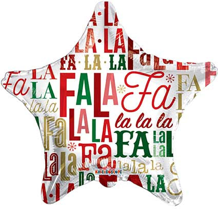 Manufactured by Convergram in Mexico measuring 18 Inches with message Christmas Fa La La La La. Balloon is shown uninflated.