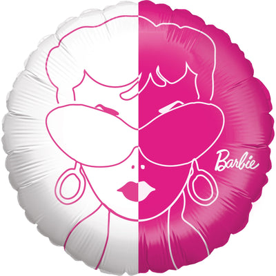 Mock of a Foil Balloon measuring 18 inches Barbie Design Pink and White Big Fashion