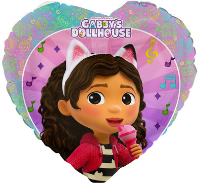 Mock of a Foil Balloon measuring 18 inches Gabby's Dollhouse Design Heart Shape Music