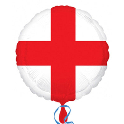 18″ Round England Flag Foil Balloon featuring a red cross on a white background.