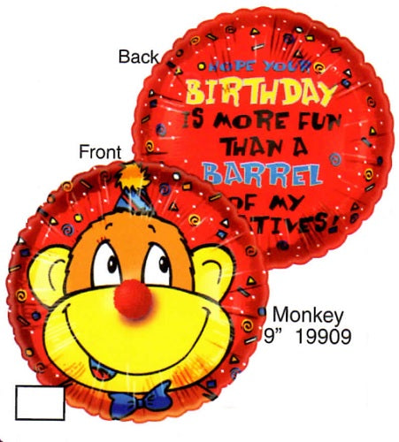 9" Airfill Only Lil' Fuzzies Birthday Monkey balloon