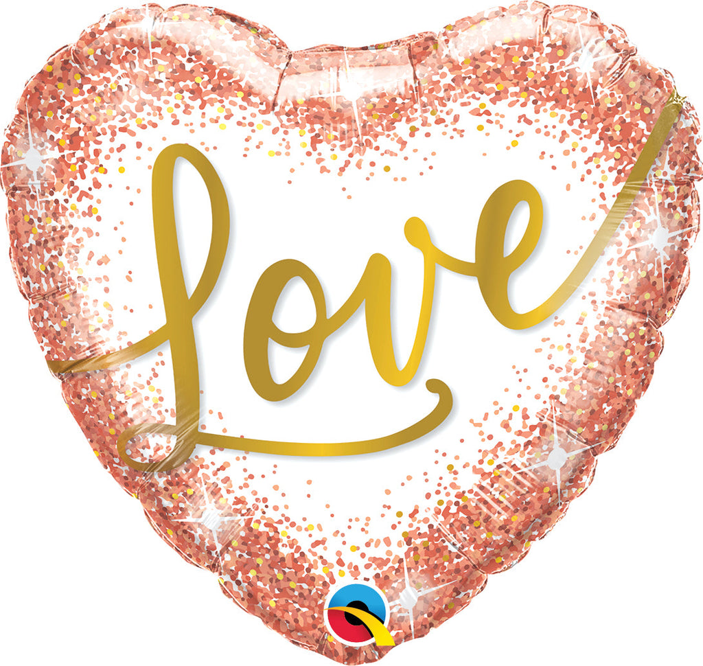 18" Heart Love Rose Gold Glitter Dots Foil Balloon