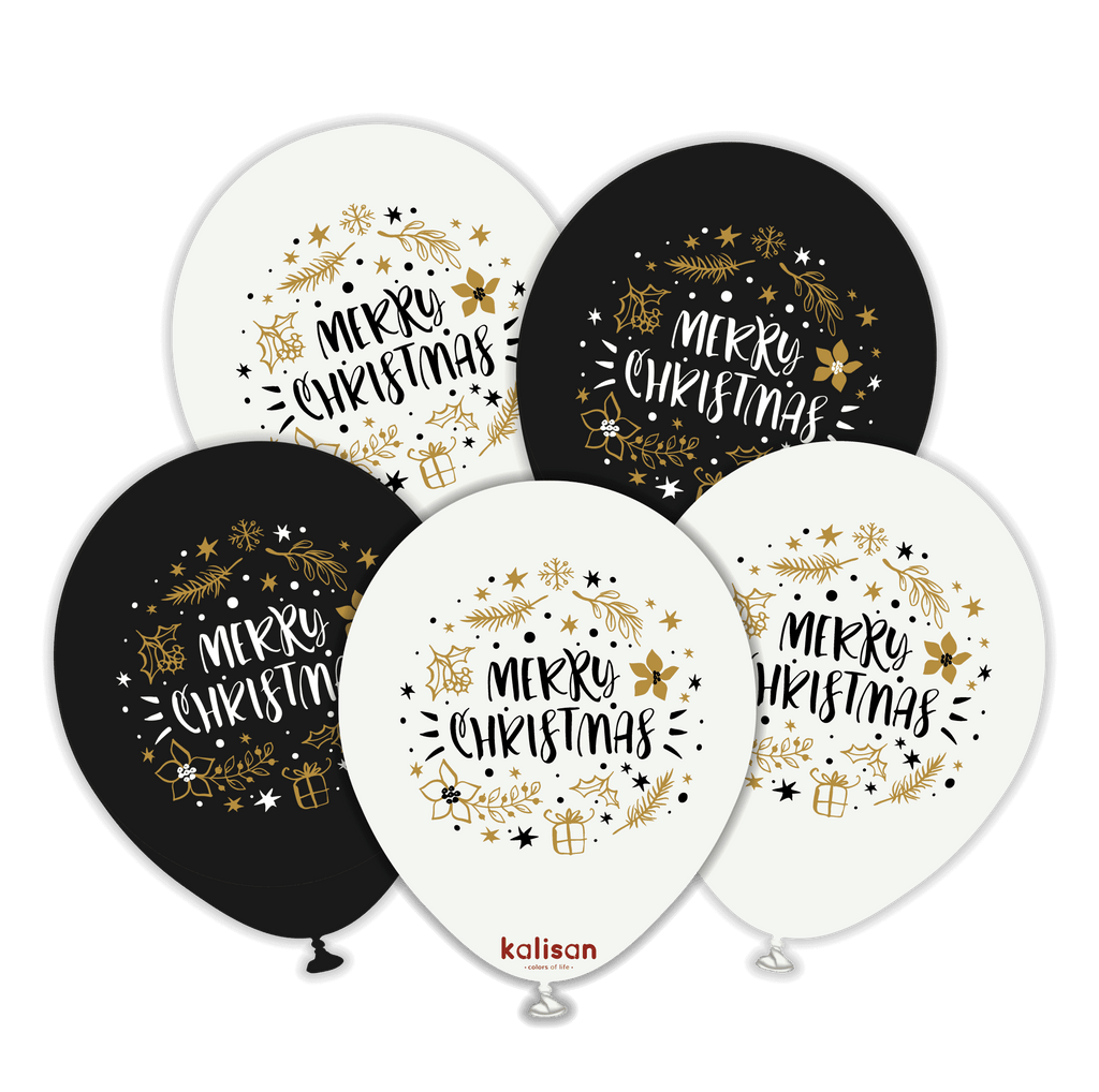 12" Christmas Merry Christmas Kalisan Printed Latex Balloons (25 Per Bag)