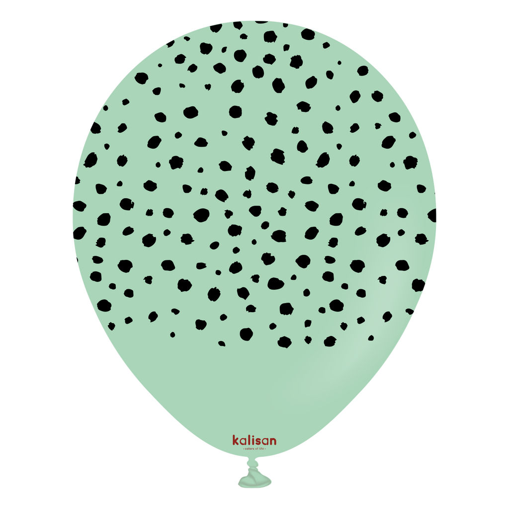 12" Safari Cheetah Macaron Green Printed Kalisan Latex Balloons (25 Per Bag)