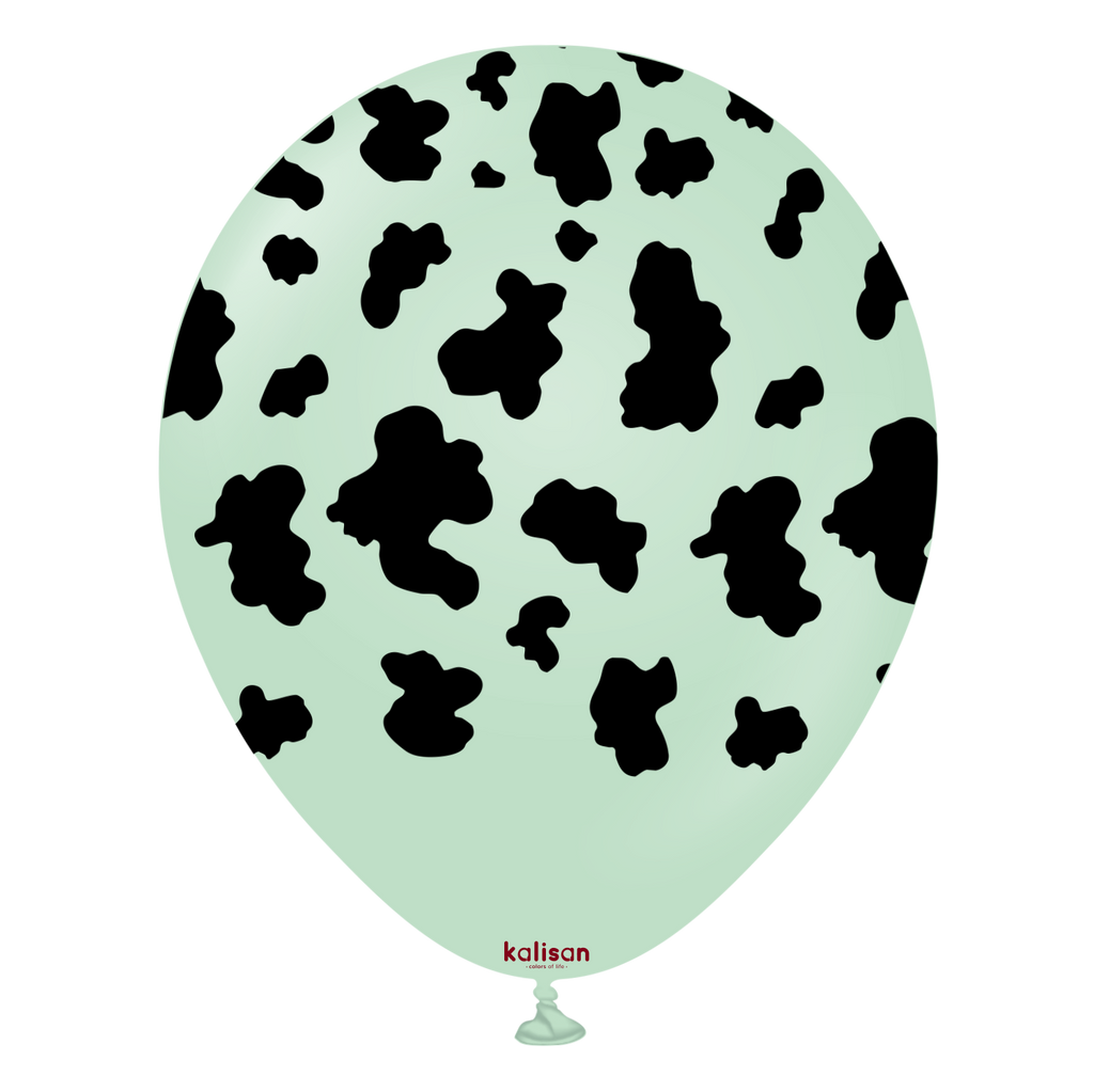 12" Safari Cow Macaron Green Printed Kalisan Latex Balloons (25 Per Bag)