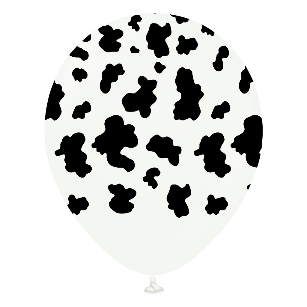 12" Safari Cow Printed White Kalisan Latex Balloons (25 Per Bag)