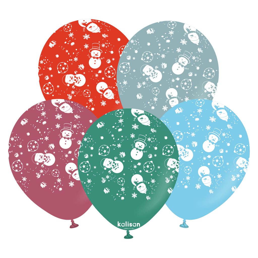 12" Christmas Snowman Kalisan Printed Latex Balloons (25 Per Bag)