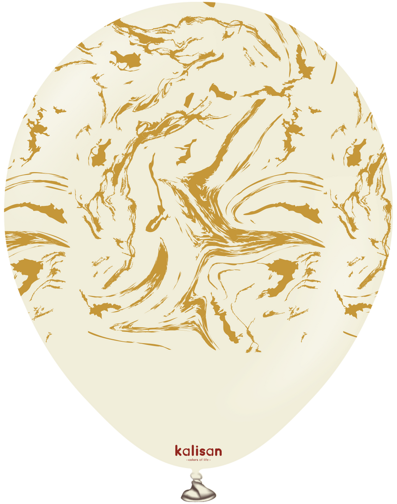 12" Kalisan Space Nebula White Sand (Printed Gold-(25 Per Bag) Latex Balloons