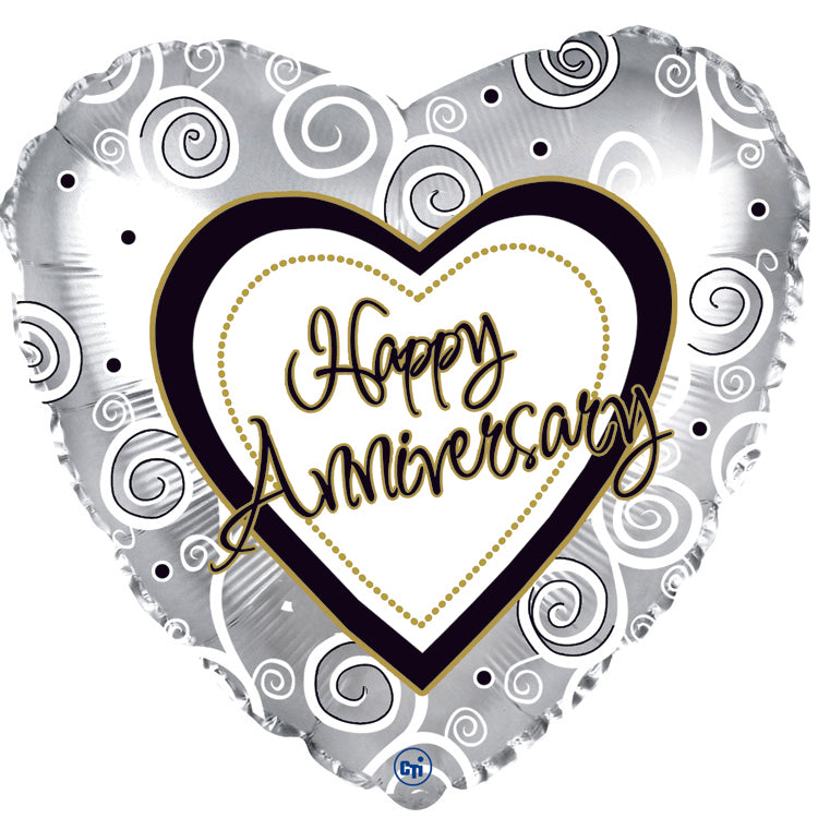 17" Anniversary Silver Swirls Balloon