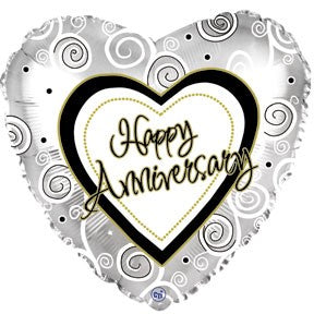 17" Anniversary Silver Swirls Packaged Balloon